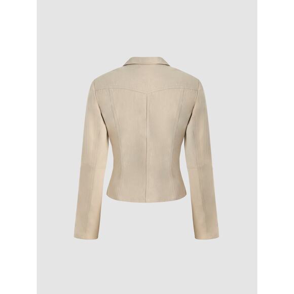 CIDER Beige Notched Collar Crop Cotton Blazer - Picture 6 of 10